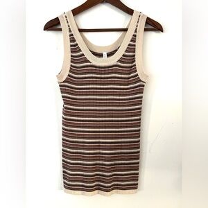 Wishlist Striped Knit Tank Top Sweater Off White and Earthy Browns Women's M